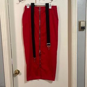 Red suspender skirt